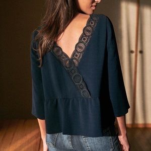 NWT Sézane Navy Louisie Blouse